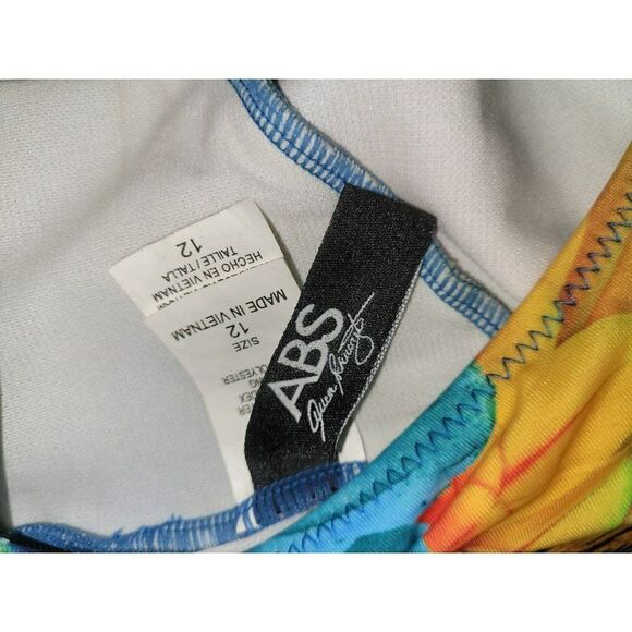 ABS BY ALLEN SCHWARTZ One Shoulder Hawaiian Tropical Swimsuit Women's Size 12 - Picture 3 of 4